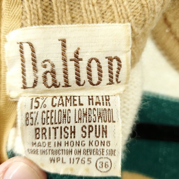 VTG Dalton Camel Hair/Geelong Lambswool Mock Neck Stripe Sweater 36 (S/M) - Picture 3 of 16